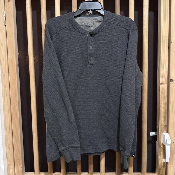 Eddie Bauer Shirt Mens Size M Gray Henley Long Sleeve Waffle Knit Thermal - Picture 1 of 7
